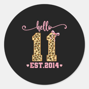 Hello Eleven Est 2014 11th Birthday Coquette Bow L Classic Round Sticker