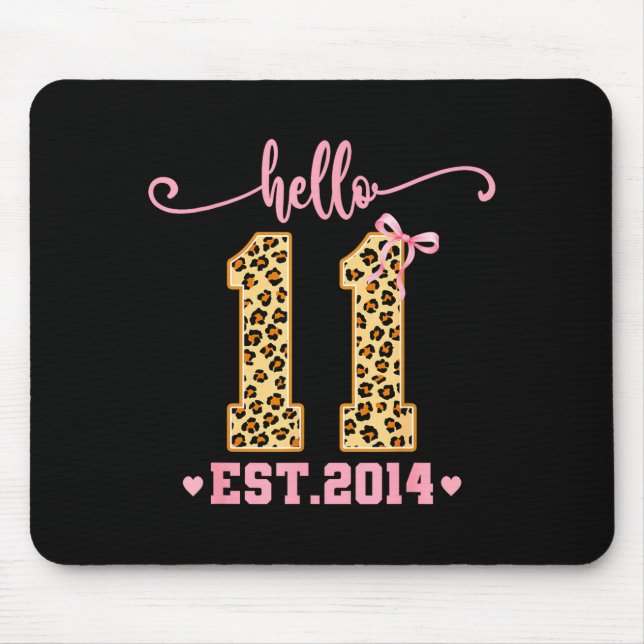 Hello Eleven Est 2014 11th Birthday Coquette Bow L Mouse Mat (Front)