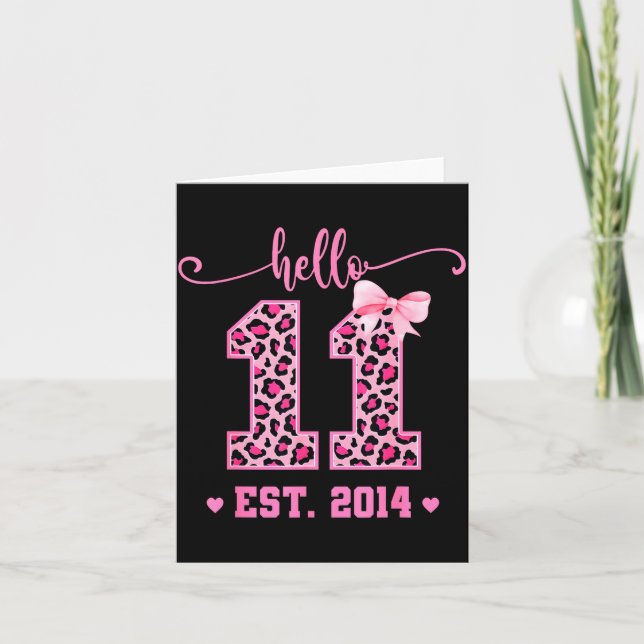Hello Eleven Est 2014 Coquette Bow 11th Birthday G Card (Front)