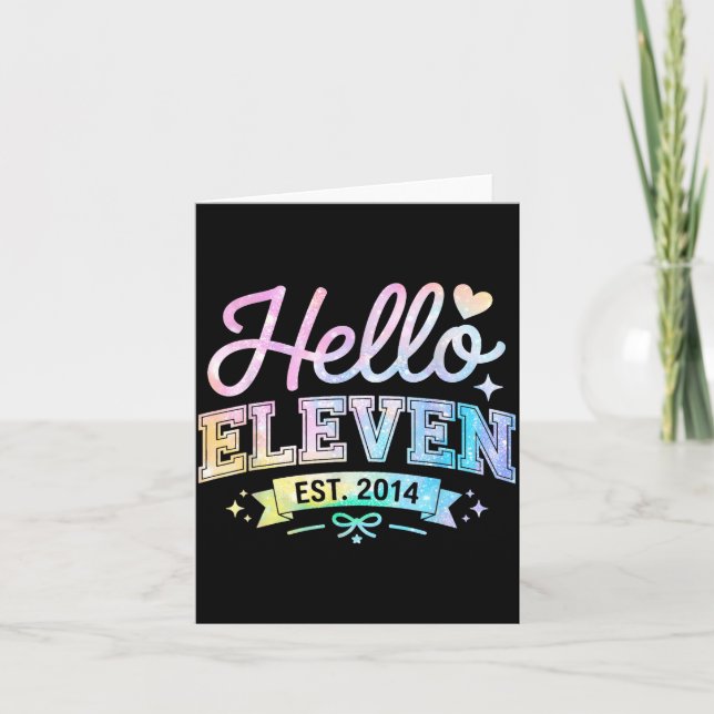 Hello Eleven Est 2014 Coquette Bow 11th Birthday G Card (Front)