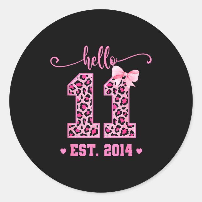 Hello Eleven Est 2014 Coquette Bow 11th Birthday G Classic Round Sticker (Front)