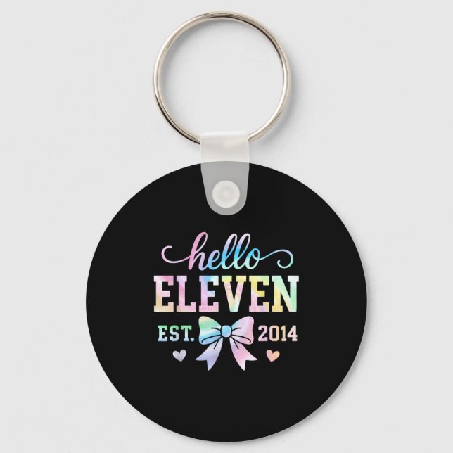 Hello Eleven Est 2014 Coquette Bow 11th Birthday G Key Ring (Front)