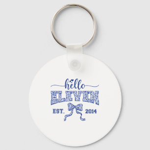 Hello Eleven Est 2014 Coquette Bow 11th Birthday G Key Ring