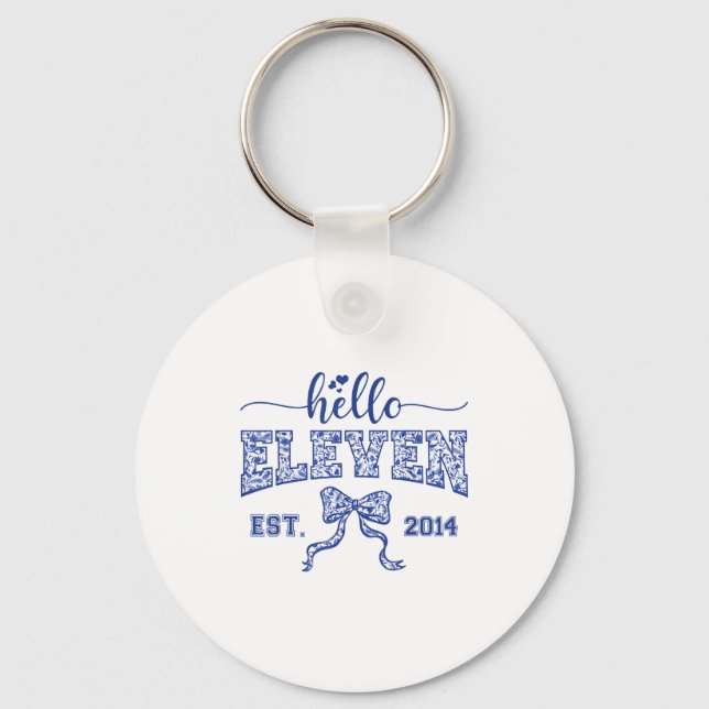Hello Eleven Est 2014 Coquette Bow 11th Birthday G Key Ring (Front)
