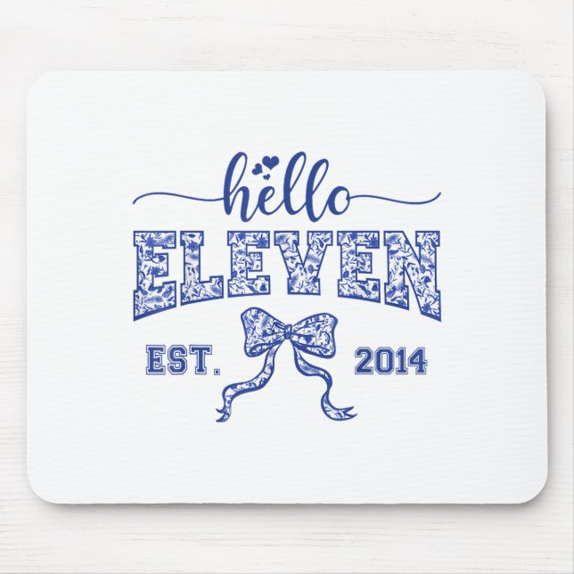 Hello Eleven Est 2014 Coquette Bow 11th Birthday G Mouse Mat (Front)