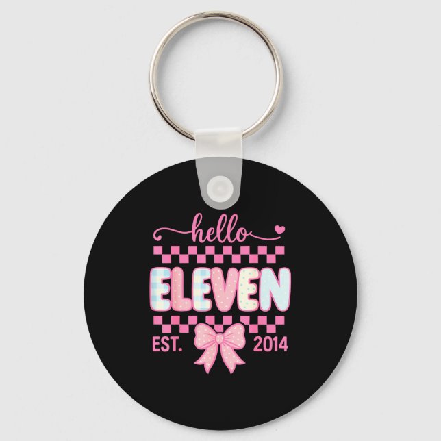 Hello Eleven Est 2014 Coquette Bow Happy 11th Birt Key Ring (Front)