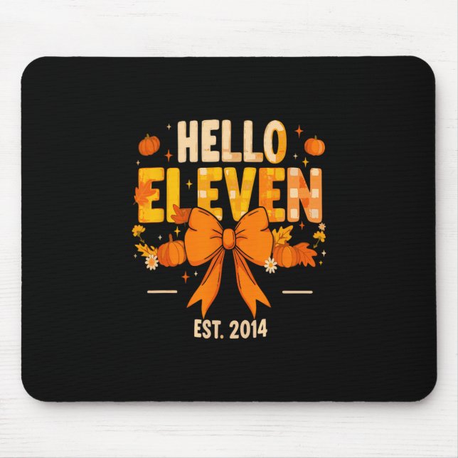 Hello Eleven Est 2014 Coquette Bow Pumpkin Fall 11 Mouse Mat (Front)