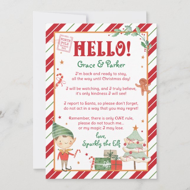 Hello Elf Letter Welcome Back Personalise & Print Invitation (Front)