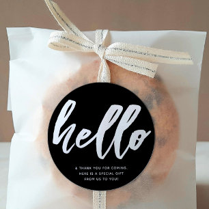 Hello   Event Welcome Favour Black Classic Round Sticker