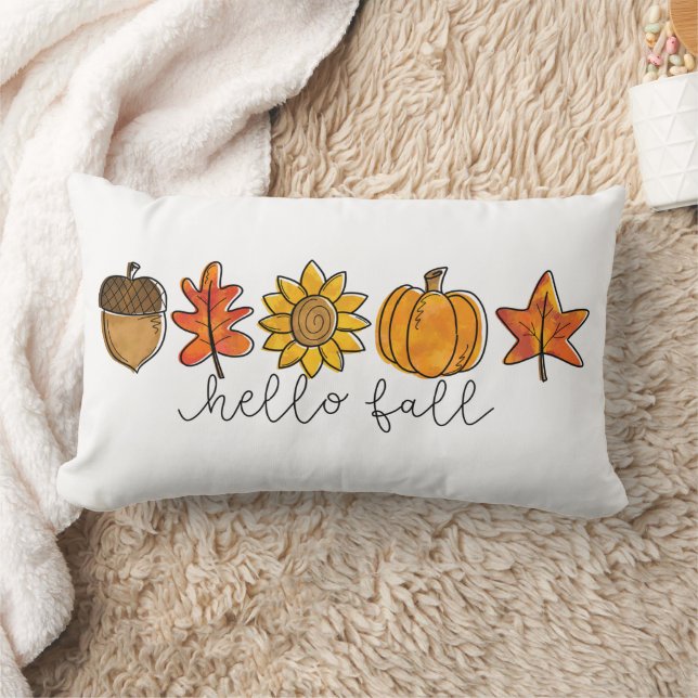 Hello Fall Acorn Sunflower Leaves & Pumpkin Lumbar Cushion (Blanket)