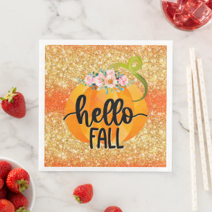 Hello Fall Autumn Customise Colour Napkin