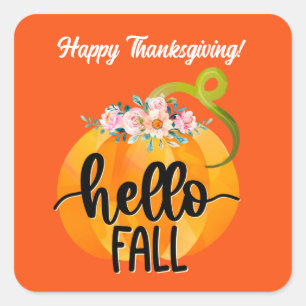 Hello Fall Autumn Customise Square Sticker