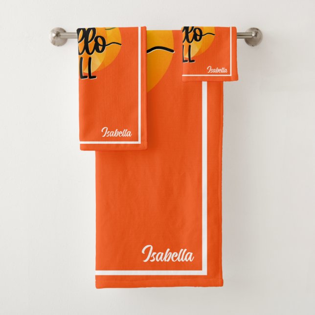 Hello Fall Autumn Customise Text and Colour Bath Towel Set (Insitu)