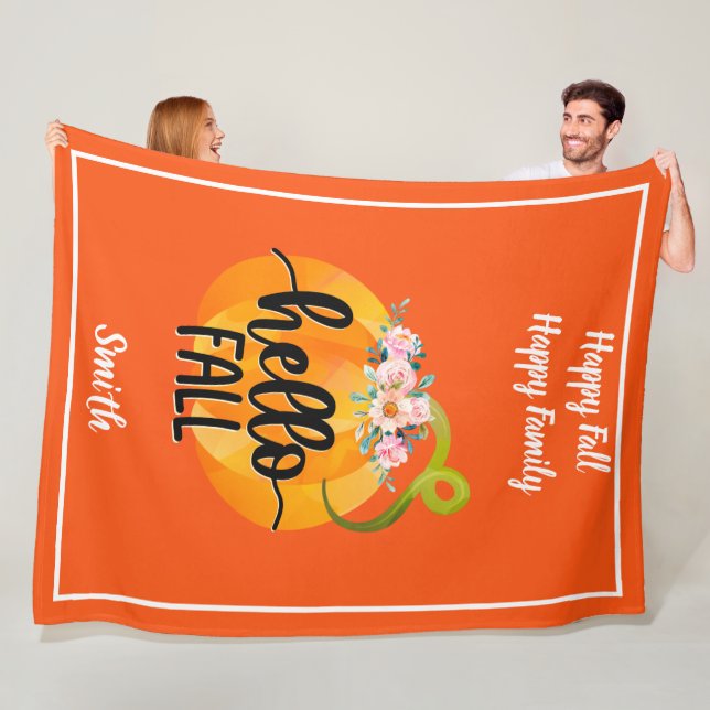 Hello Fall Autumn Customise Text and Colour Fleece Blanket (In Situ)
