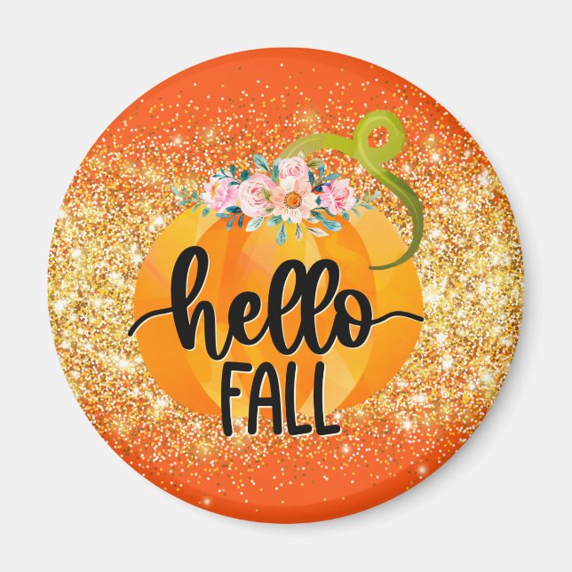 Hello Fall Autumn Customise Text and Colour Magnet (Front)