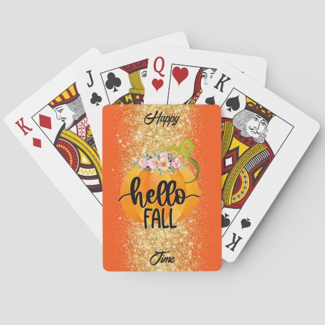 Hello Fall Autumn Customise Text and Colour Playing Cards (Back)