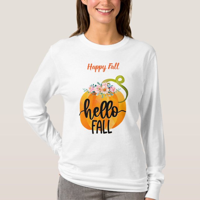 Hello Fall Autumn Customise Text T-Shirt (Front)