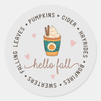 Hello Fall Autumn Design Classic Round Sticker