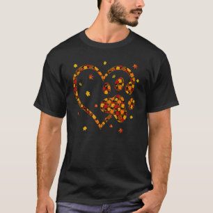 Hello Fall Autumn Leaf Dog & Cat Paw Print Pets Ki T-Shirt