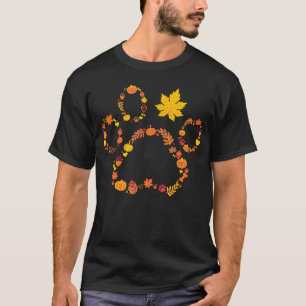 Hello Fall Autumn Leaf Dog Cat Paw Print Pets Pup T-Shirt