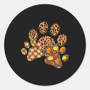 Hello Fall Autumn Leaf Pumpkin Dog Paw Print Puppy Classic Round Sticker