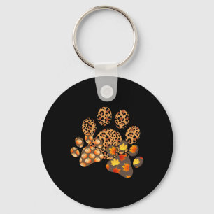 Hello Fall Autumn Leaf Pumpkin Dog Paw Print Puppy Key Ring