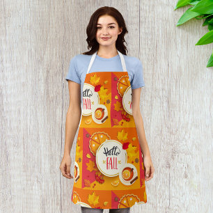 Hello Fall Autumn Leaves And Drink Apron
