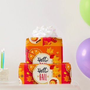 Hello Fall Autumn Leaves And Drink Wrapping Paper