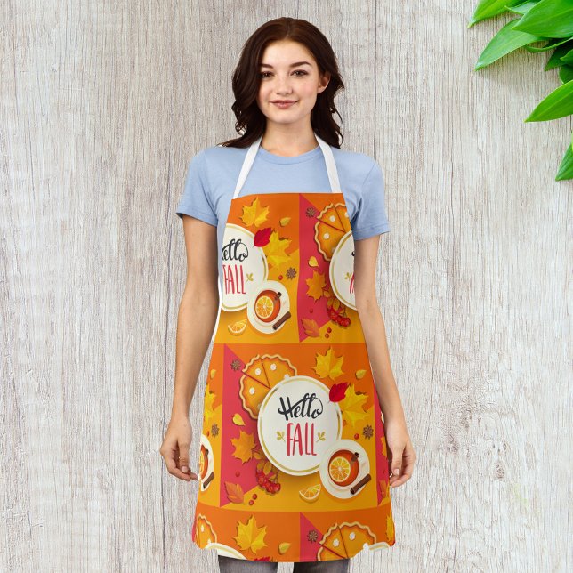 Hello Fall Autumn Leaves and Pumpkin Pie  Apron (Creator Uploaded)