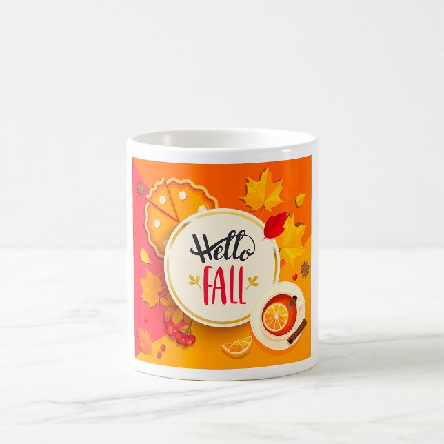 Hello Fall Autumn Leaves and Pumpkin Pie  Coffee Mug (Creator Uploaded)