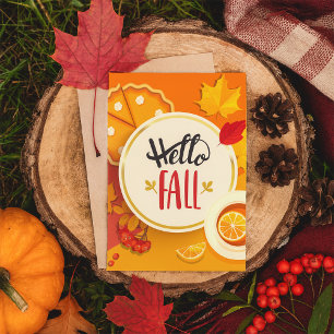 Hello Fall Autumn Leaves and Pumpkin Pie  Invitation