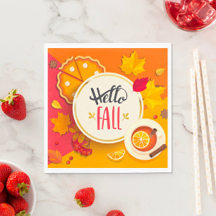 Hello Fall Autumn Leaves and Pumpkin Pie  Napkin