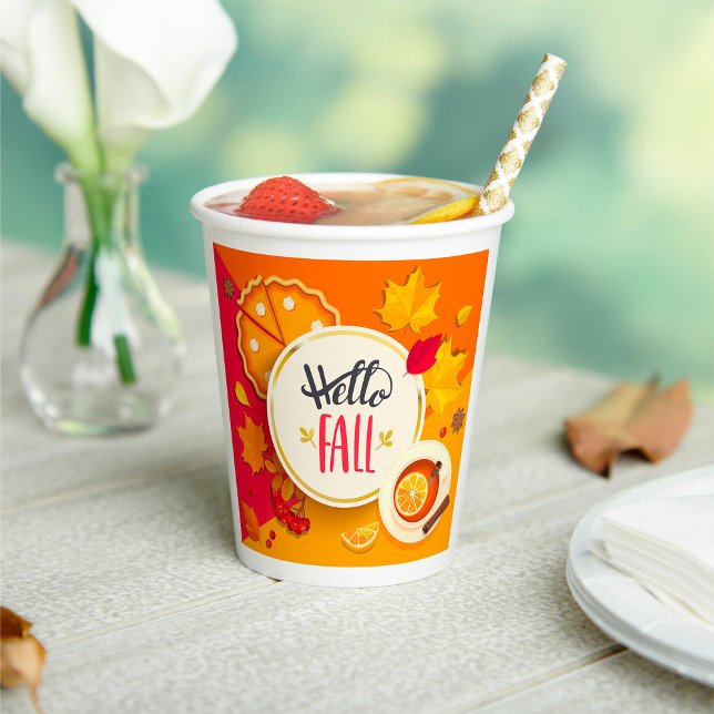 Hello Fall Autumn Leaves and Pumpkin Pie  Paper Cups (Creator Uploaded)