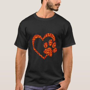 Hello Fall Autumn Leaves Dog & Cat Paw Print Heart T-Shirt