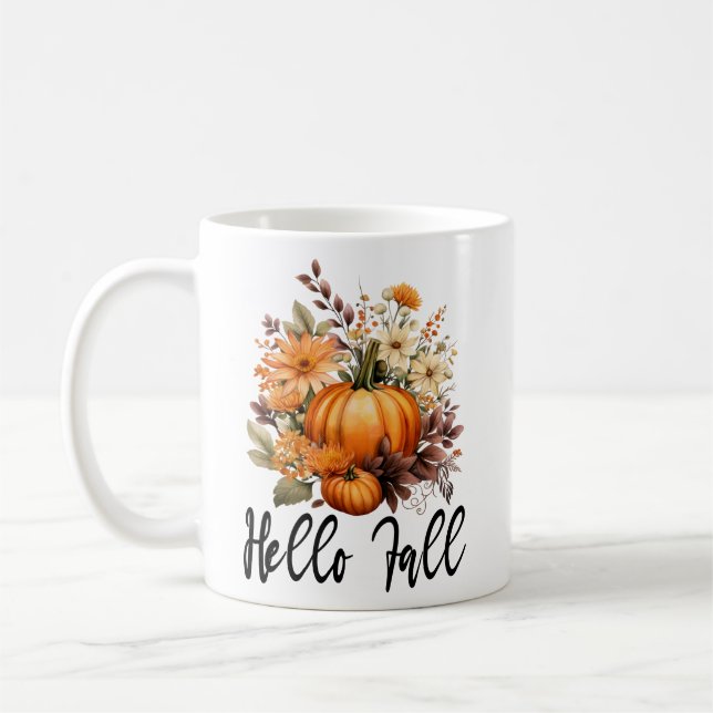 Hello Fall, Autumn Leaves Fall  Coffee Mug (Left)