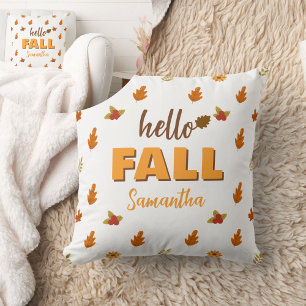 Hello Fall Autumn Leaves Flowers Pattern Custom Cushion
