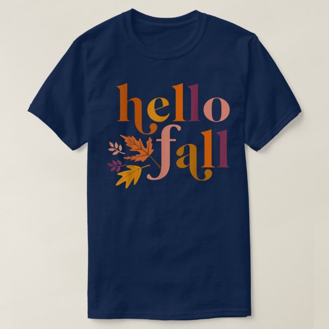Hello Fall Autumn Leaves Maple Leaves Botanic Foli T-Shirt (Design Front)