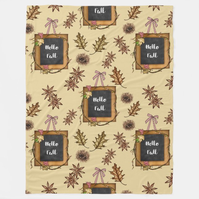 Hello Fall – Autumn Leaves Pattern for Cosy Season Fleece Blanket (Front)
