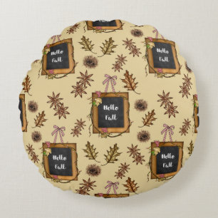 Hello Fall – Autumn Leaves Pattern for Cosy Season Round Cushion