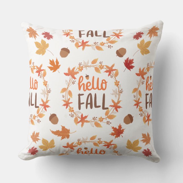 Hello Fall Autumn Leaves Seamless Pattern Cushion (Front)