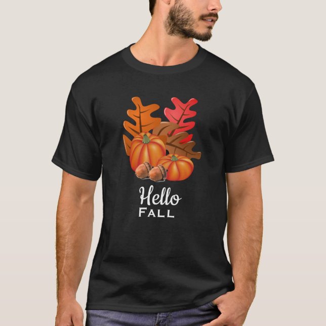 Hello Fall Autumn Leaves  T-Shirt (Front)