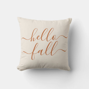Hello Fall Autumn Modern Cream Terracotta Cushion