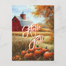 Hello Fall Autumn Thanksgiving Rural Barn Pumpkins