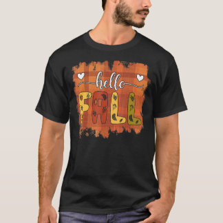 Hello Fall Autumn Vibes Cute Fall Plaid Leaves Pat T-Shirt