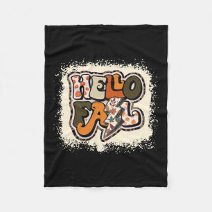 Hello Fall Autumn Vibes Retro Groovy  Fleece Blanket