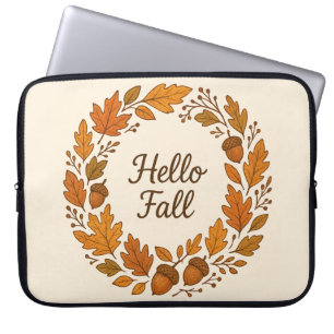 Hello Fall Autumn Wreath with Leaves and Acorns Laptop Sleeve