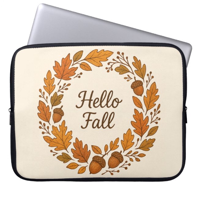 Hello Fall Autumn Wreath with Leaves and Acorns Laptop Sleeve (Front)