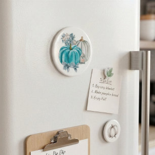 Hello Fall Blue Autumn Pumpkin Fridge Magnet