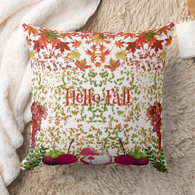 Hello Fall Colours Maple Leaves Autumn Pumpkin  Cushion (Blanket)