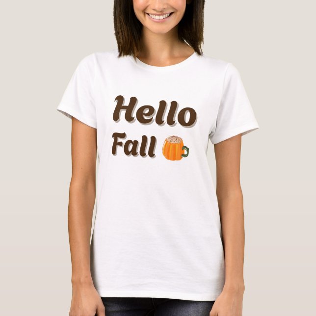 Hello Fall - Cosy Coffee Autumn Design T-Shirt (Front)